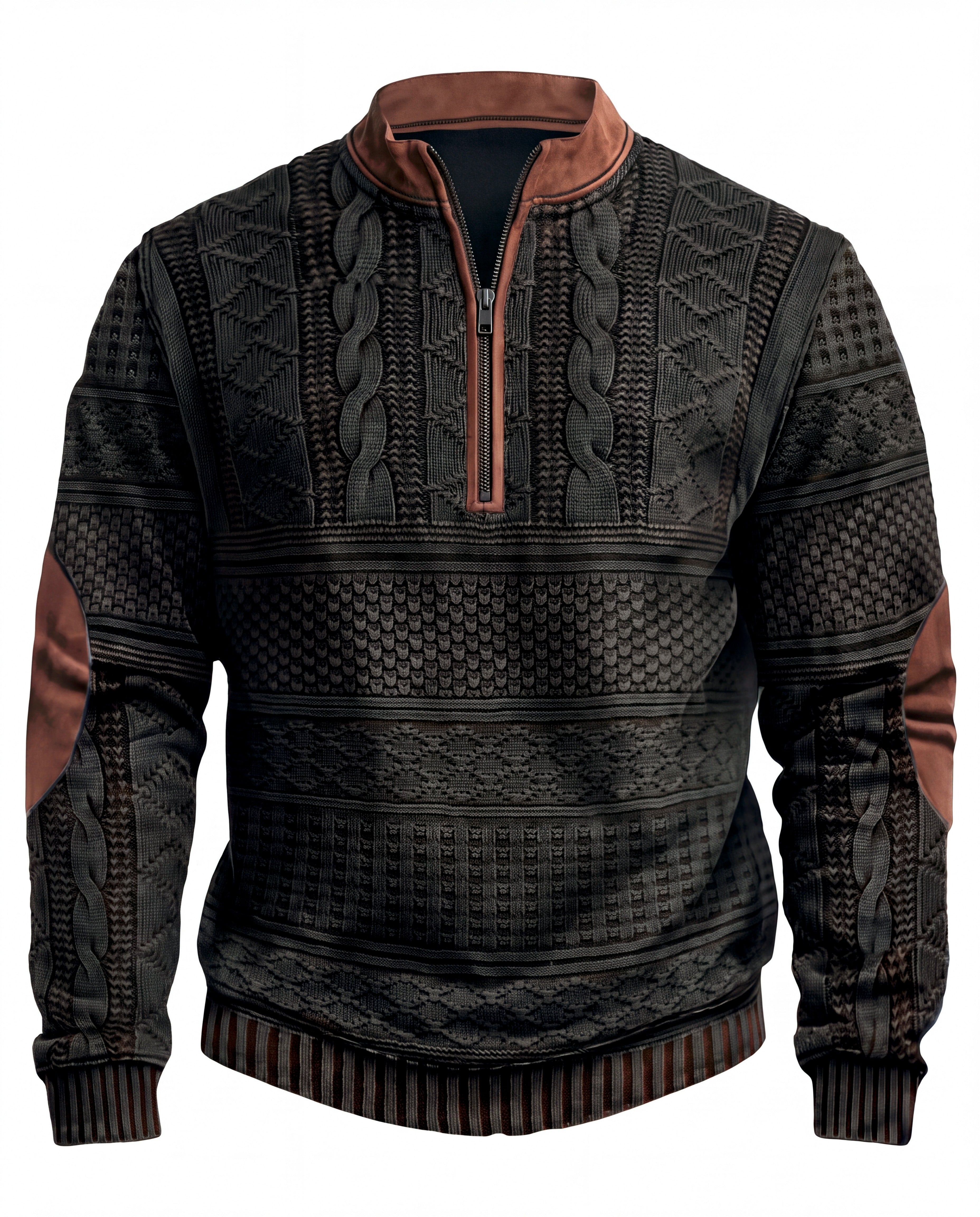 Men's Cable Knit Half-Zip Sweater - Kade - Black