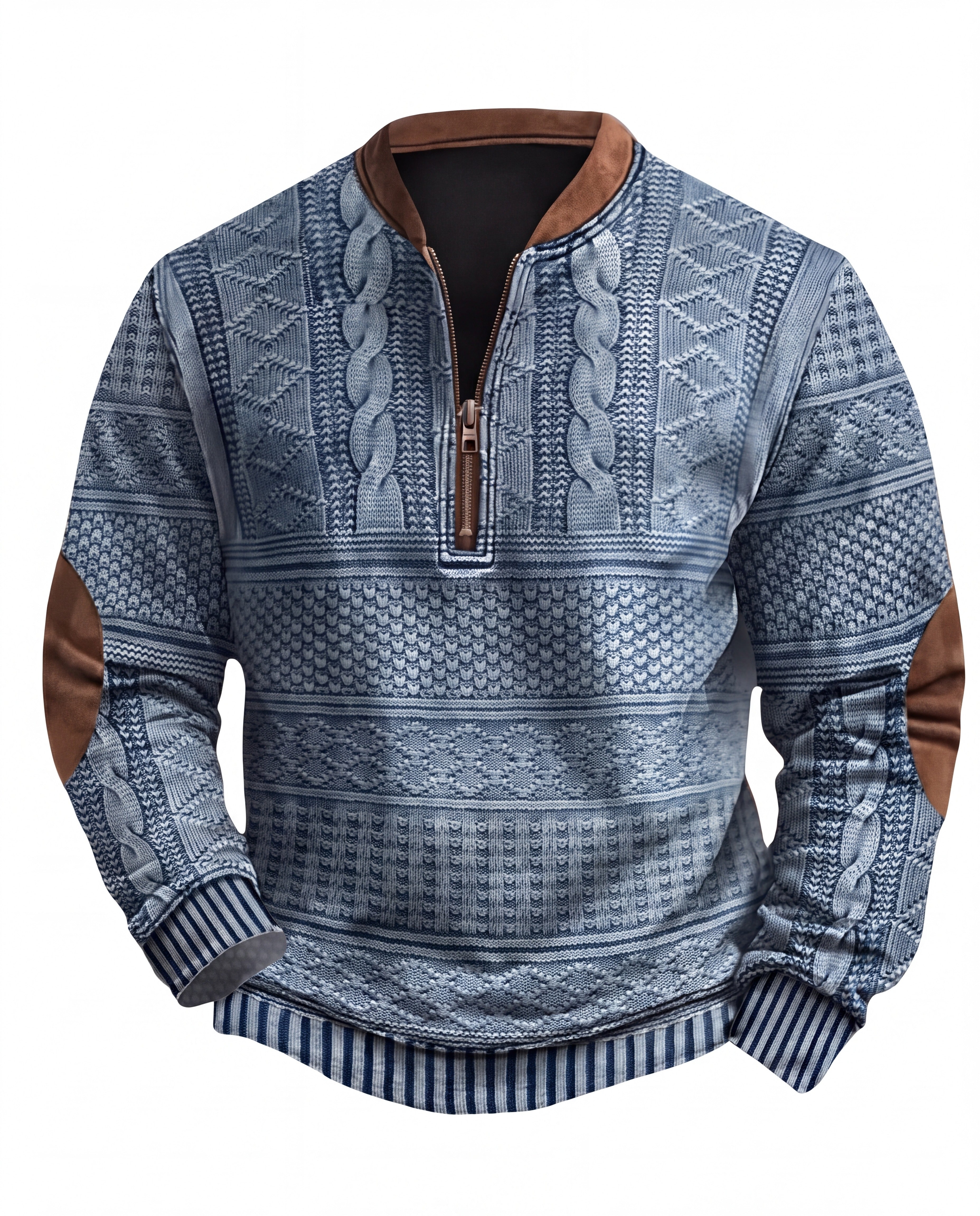 Men's Cable Knit Half-Zip Sweater - Kade - Blue