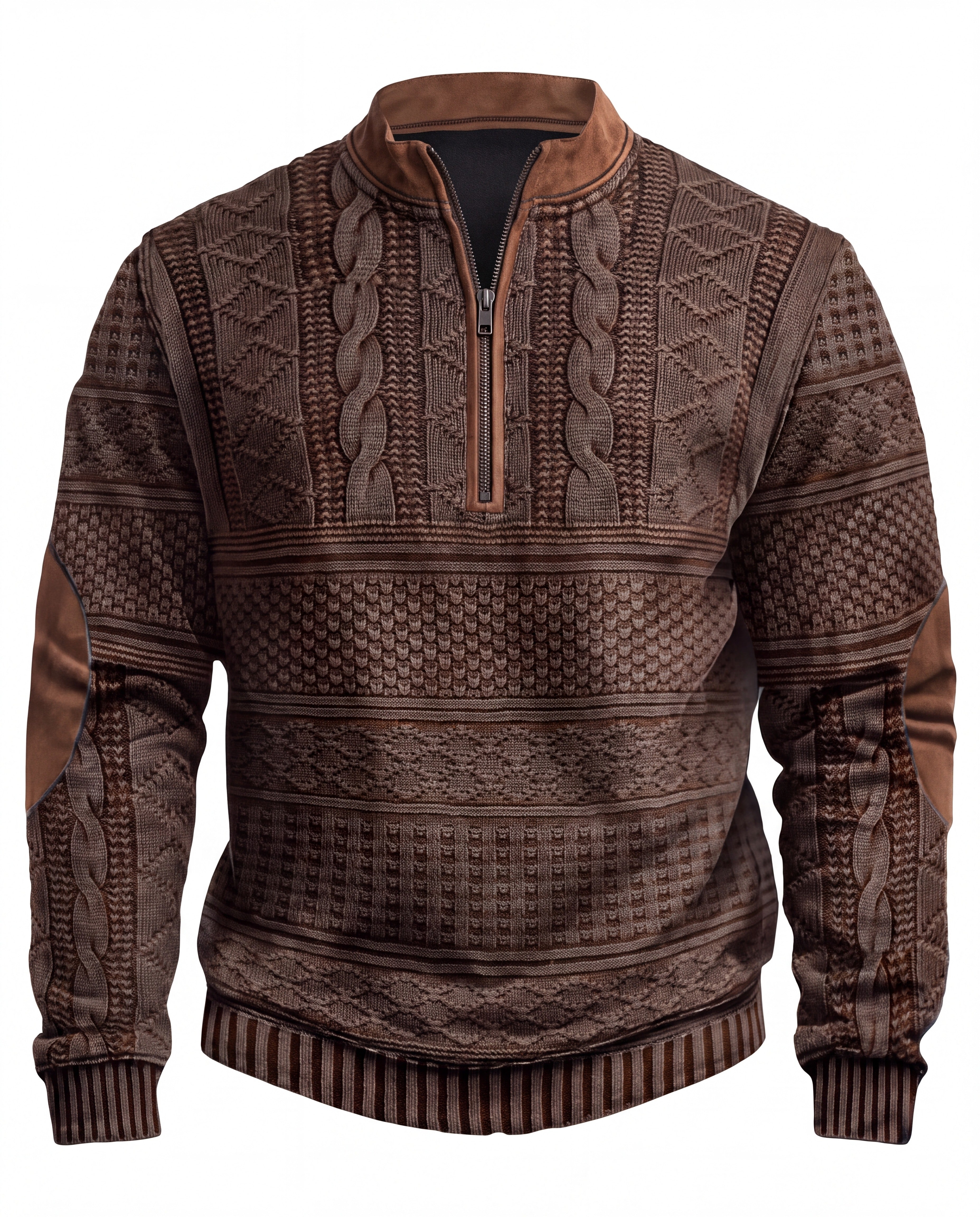 Men's Cable Knit Half-Zip Sweater - Kade - Dark Brown