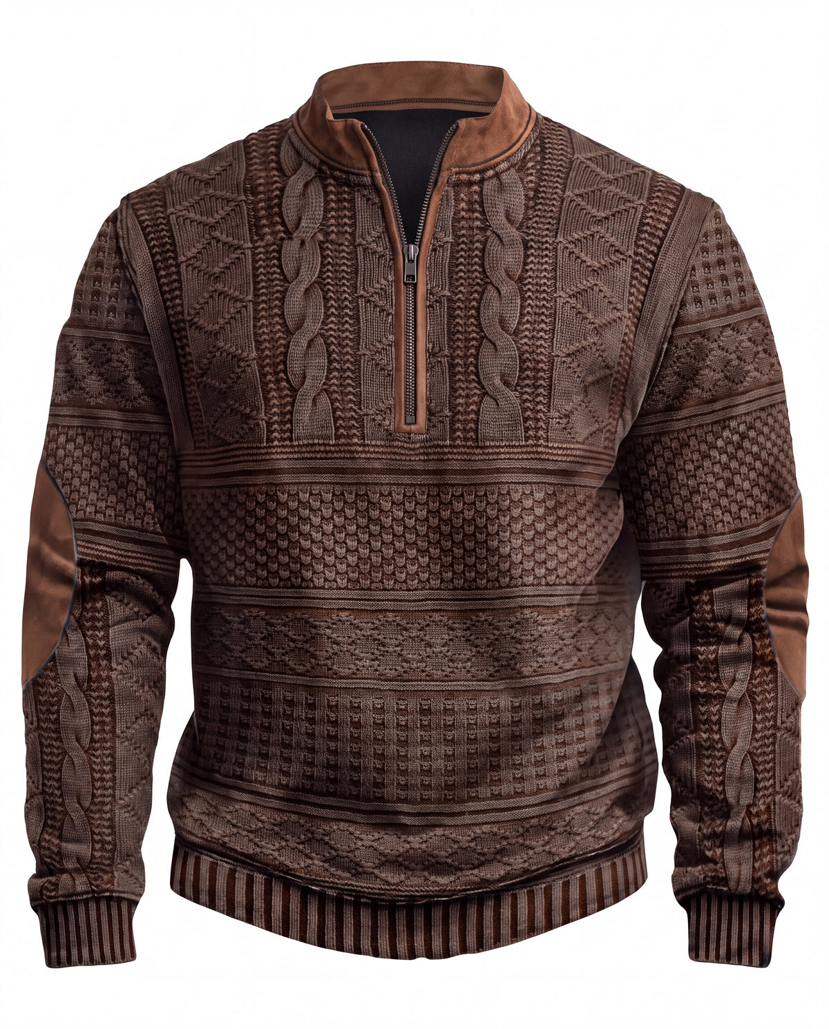 Men's Cable Knit Half-Zip Sweater - Kade - Dark Brown