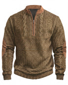 Men's Cable Knit Half-Zip Sweater - Kade - Light Brown