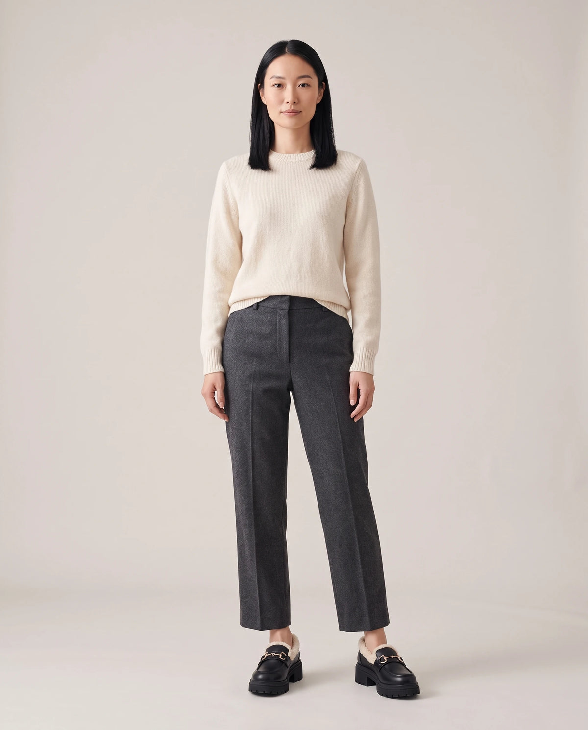 Women's Fleece-Lined Platform Loafers - Marcia - Model Full Look