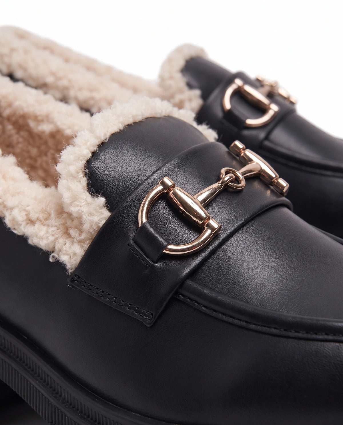 Women's Fleece-Lined Platform Loafers - Marcia - Detail Horsebit and Fleece