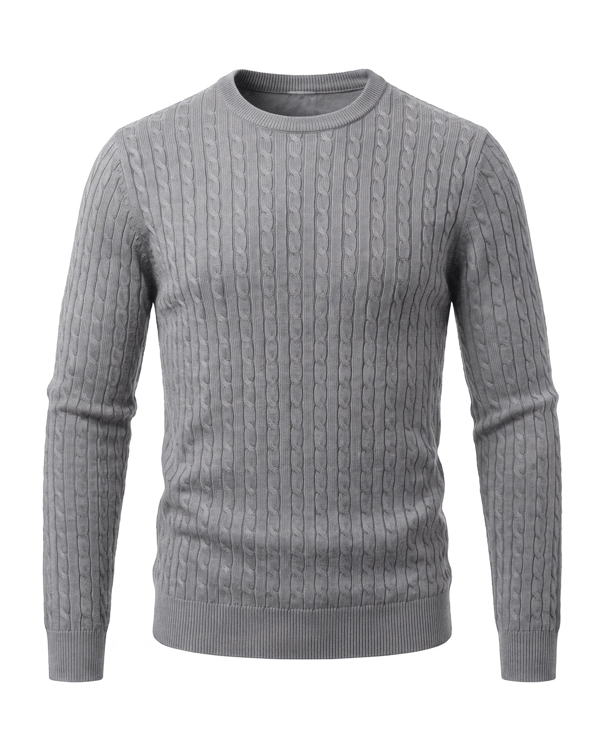 Men's Cable-Knit Crew Neck Sweater - Kade - Gray