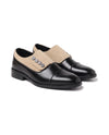 Men's Cap-Toe Button Panel Dress Shoes - Roderick - Black & Beige