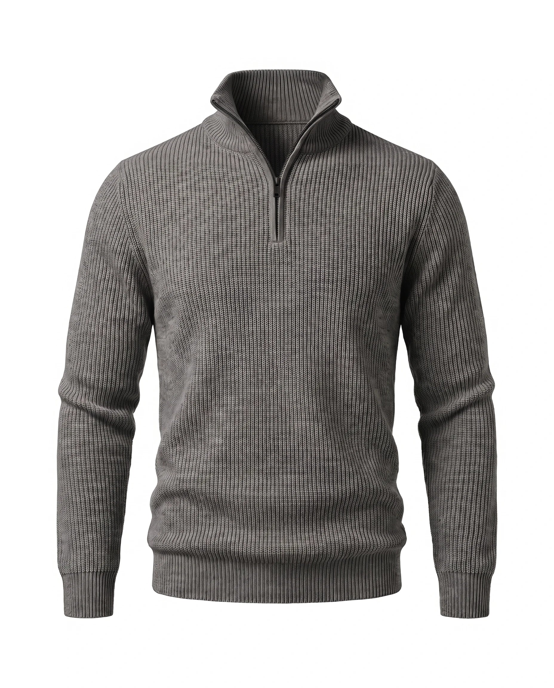 Men's Cotton-Blend Long-Sleeve Zip Polo Shirt - Horace - Dark Gray