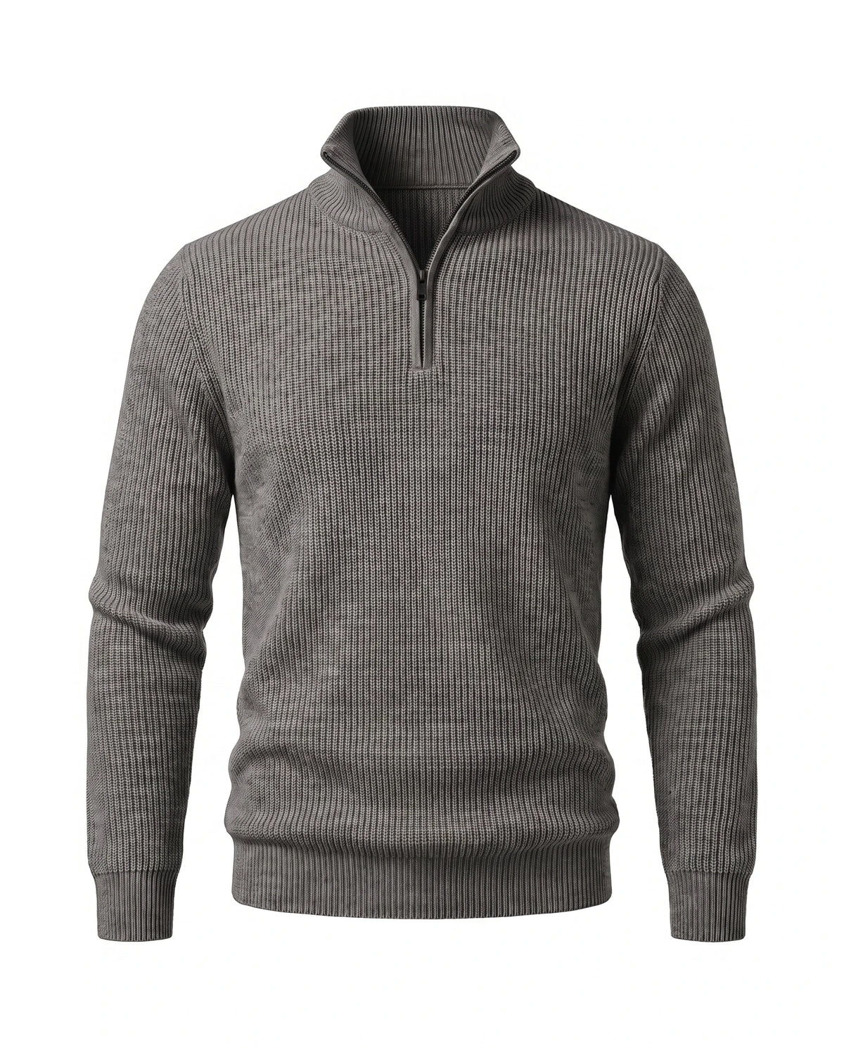 Men's Cotton-Blend Long-Sleeve Zip Polo Shirt - Horace - Dark Gray