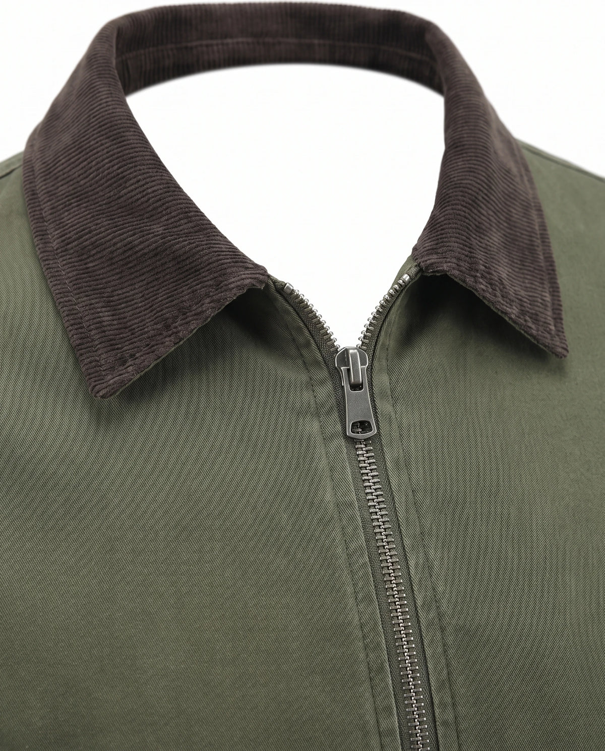 Men's Cotton Canvas Jacket - Craig - Corduroy Collar and Zip Detail