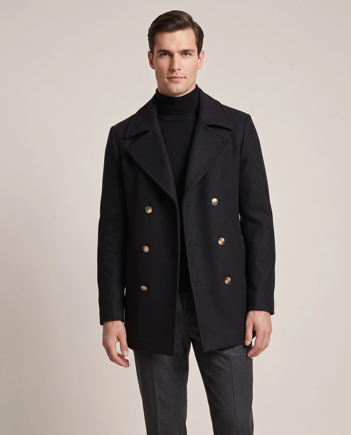 Men's Double-Breasted Peacoat - Jaxson - Model Front