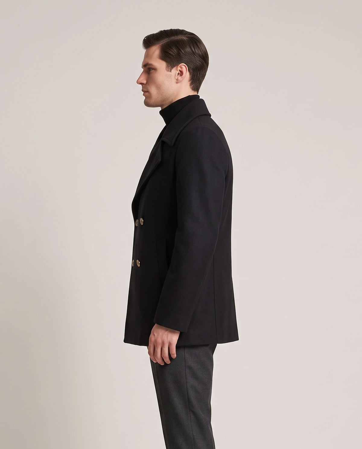 Men's Double-Breasted Peacoat - Jaxson - Model Side
