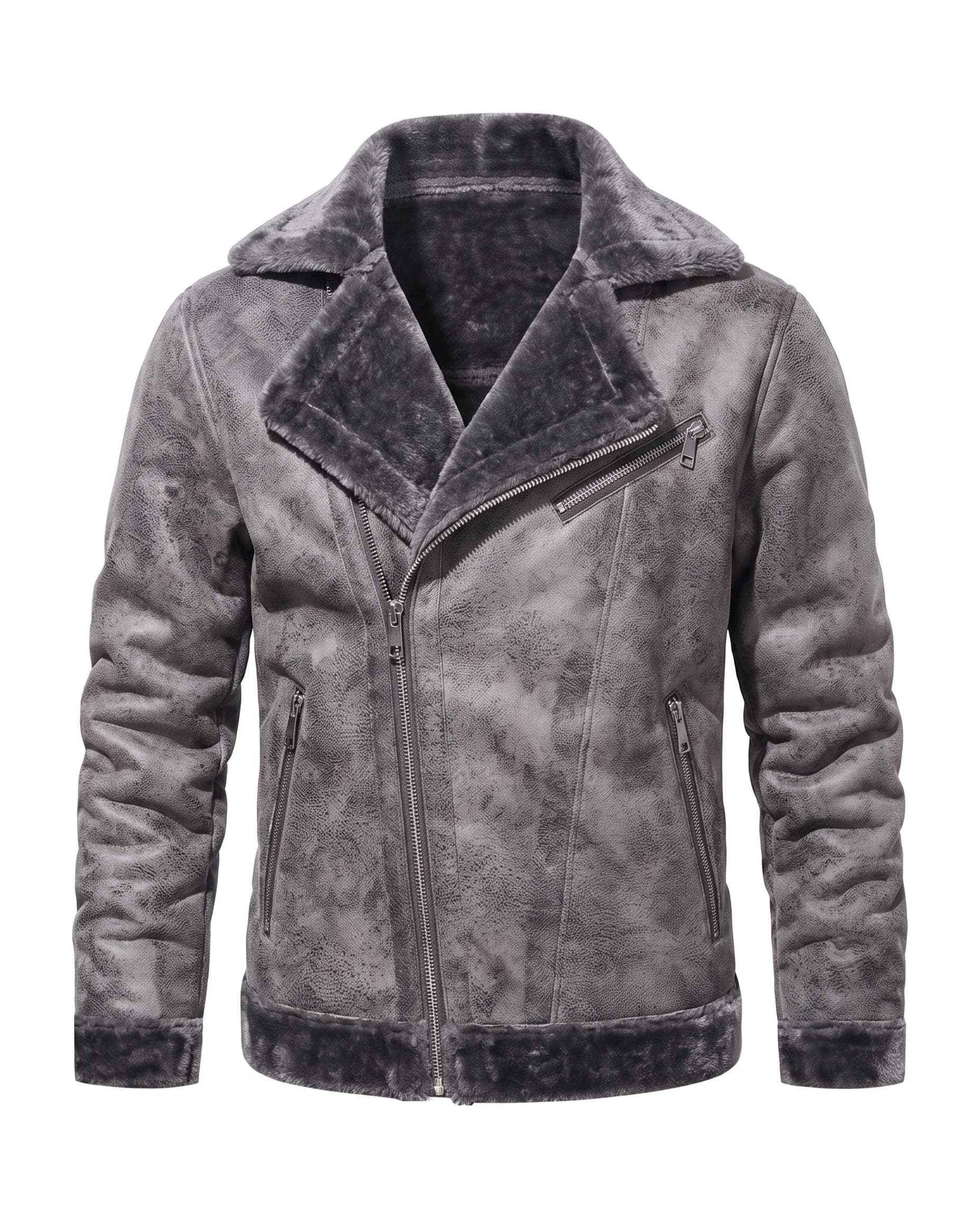 Men's Faux Shearling Biker Jacket - Julius - Gray