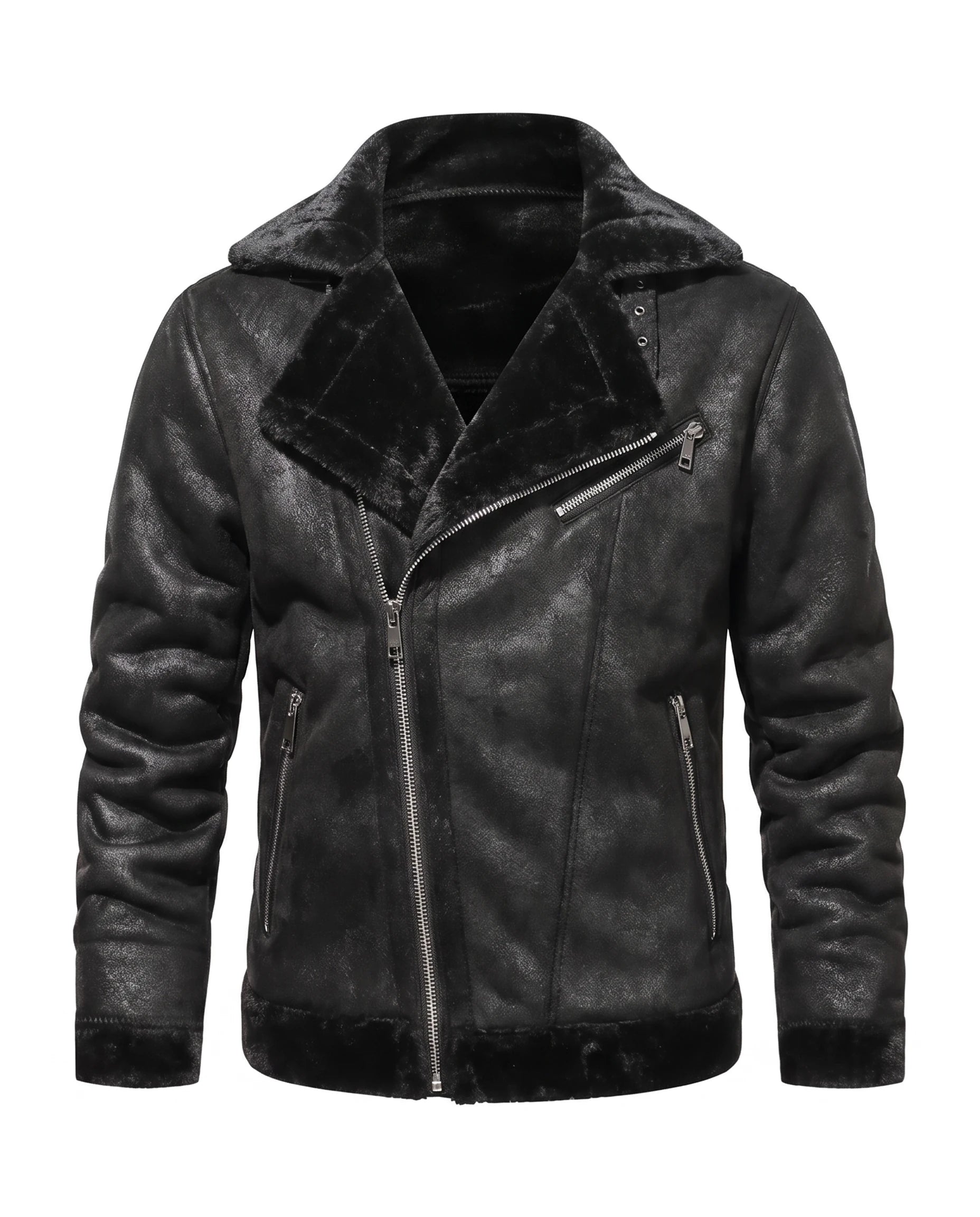 Men's Faux Shearling Biker Jacket - Julius - Black