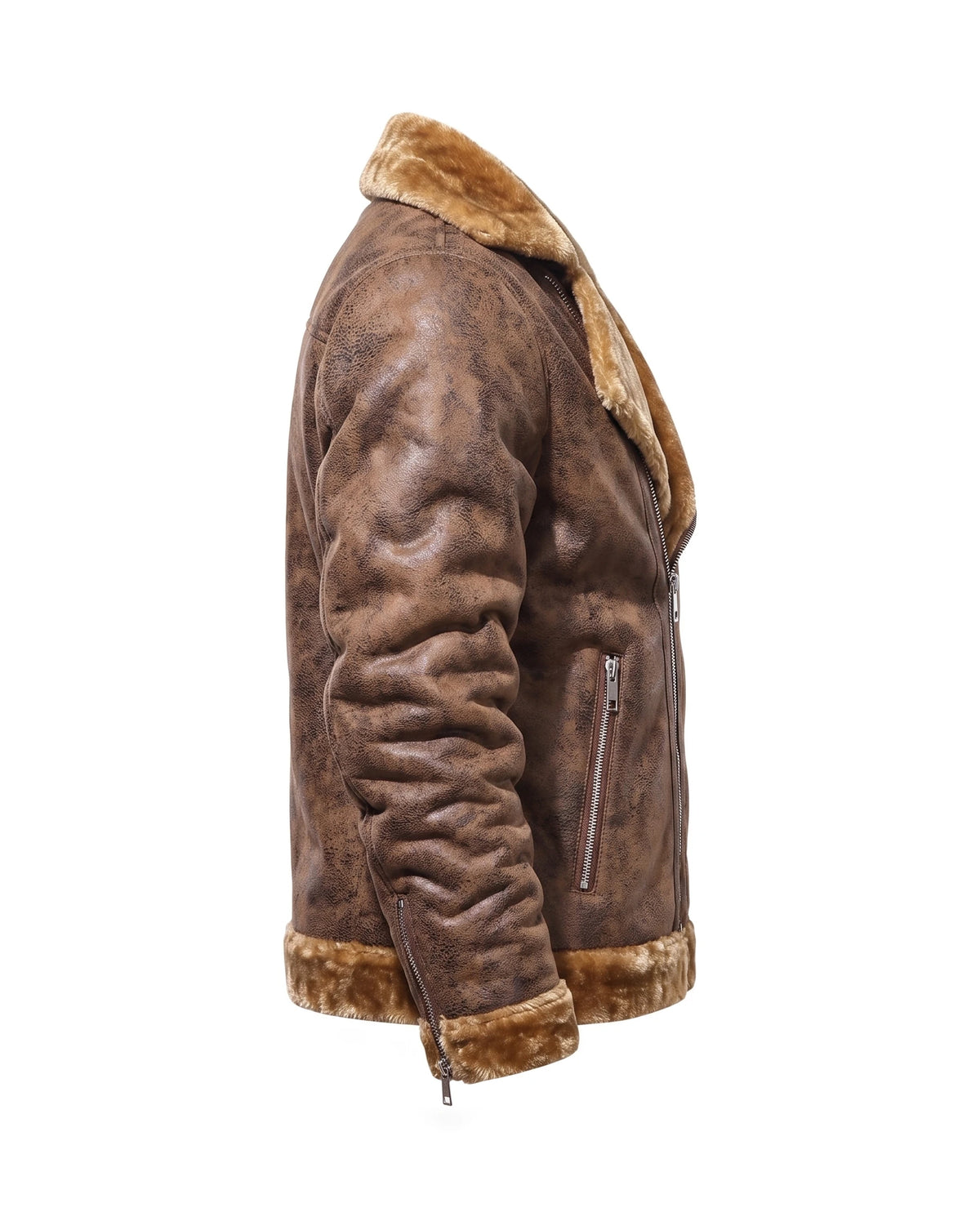 Men's Faux Shearling Biker Jacket - Julius - Side View
