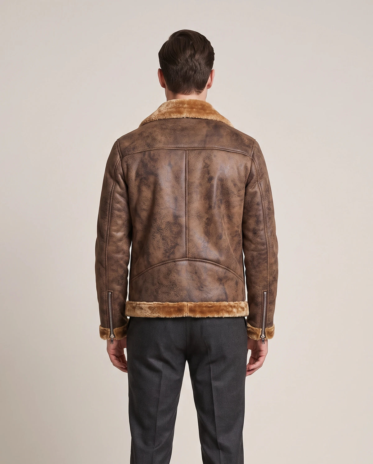 Men's Faux Shearling Biker Jacket - Julius - Model Back