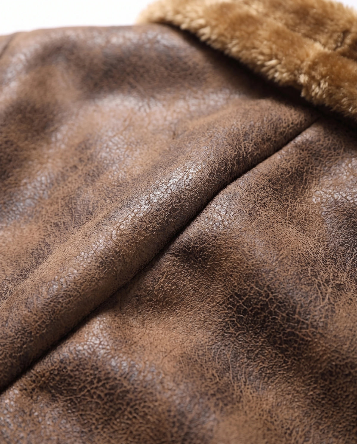 Men's Faux Shearling Biker Jacket - Julius - Distressed Faux Suede Texture