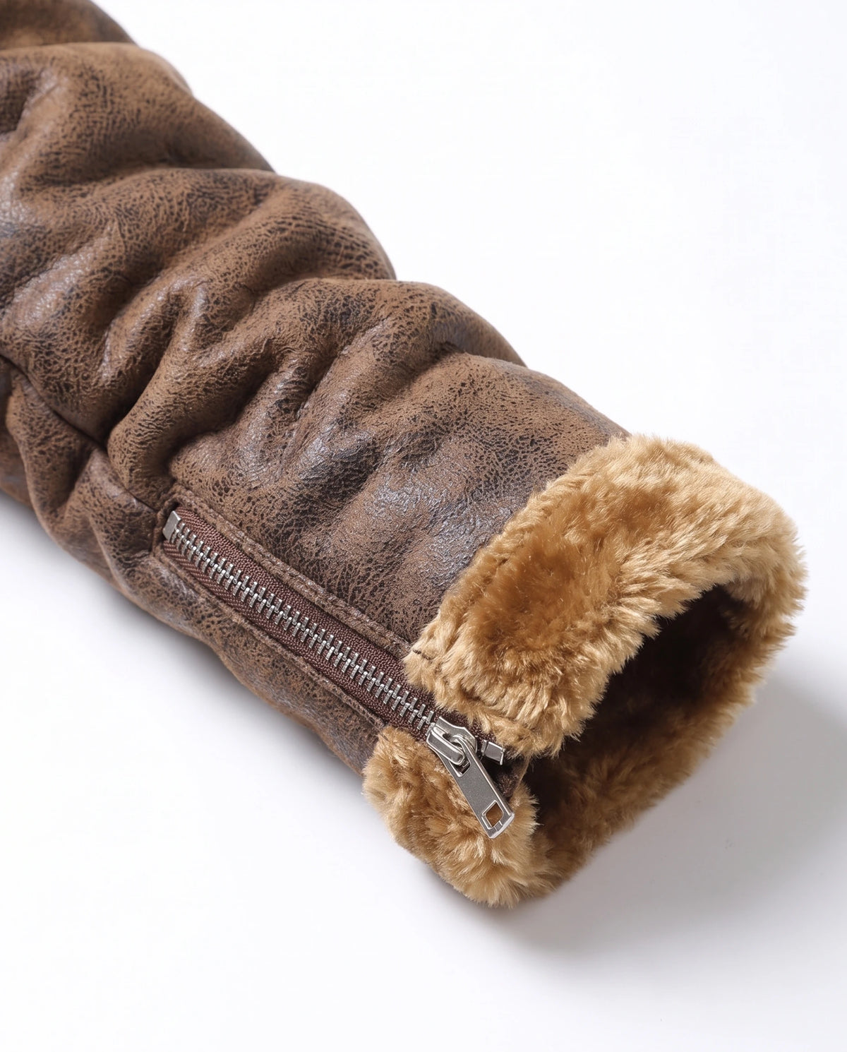 Men's Faux Shearling Biker Jacket - Julius - Cuff Zip Detail