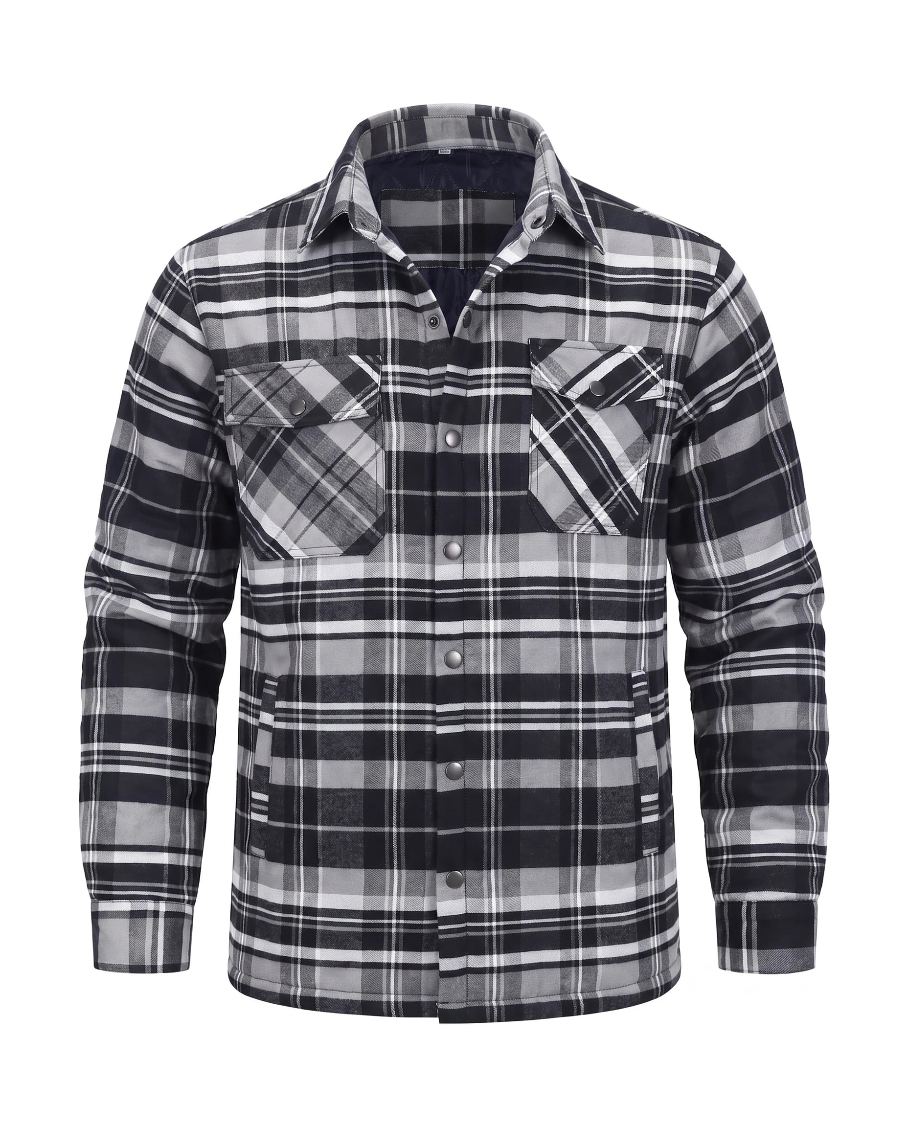 Men's Quilted-Lined Flannel Shirt Jacket - Hollis - Black & White