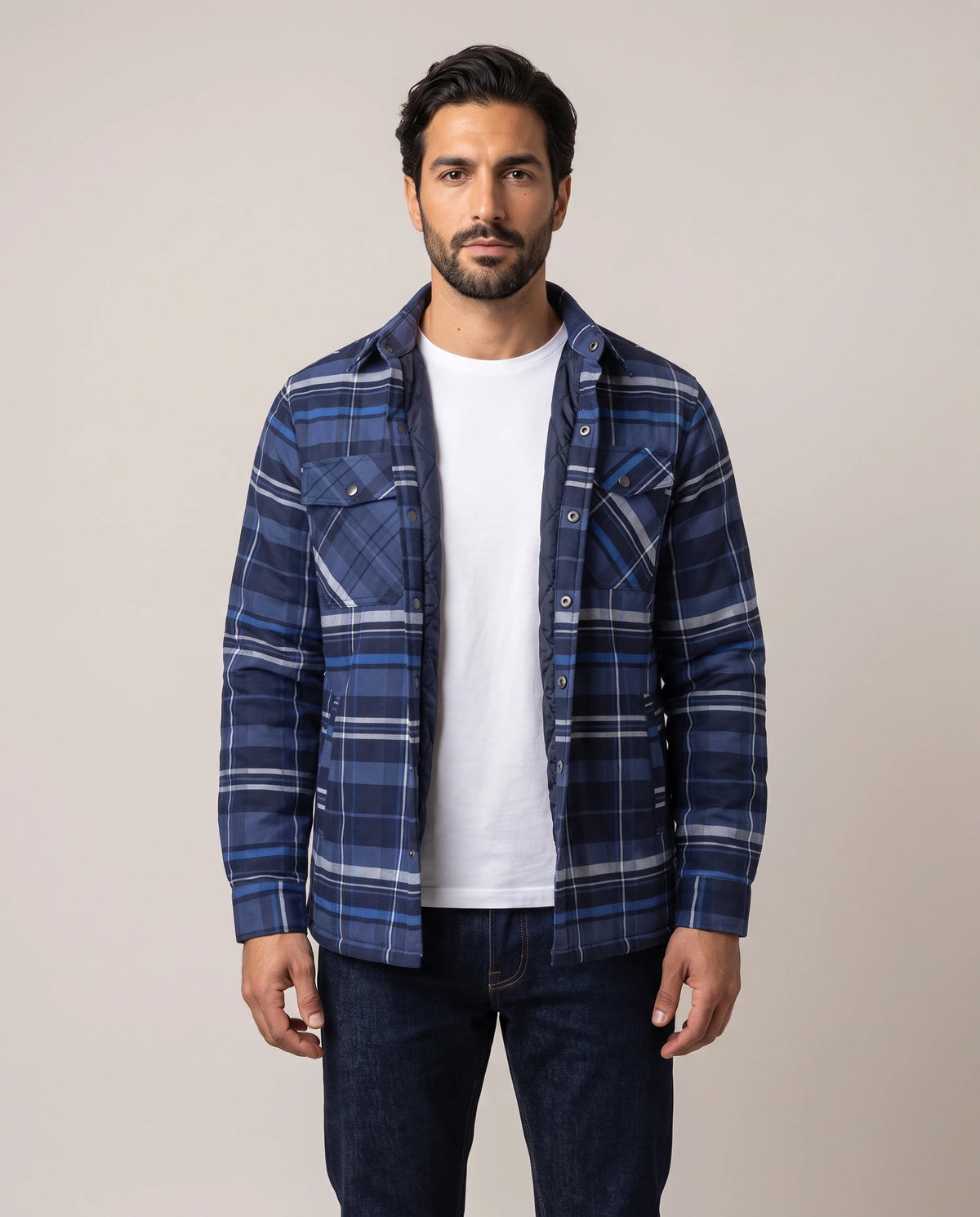 Men's Quilted-Lined Flannel Shirt Jacket - Hollis - Model Front