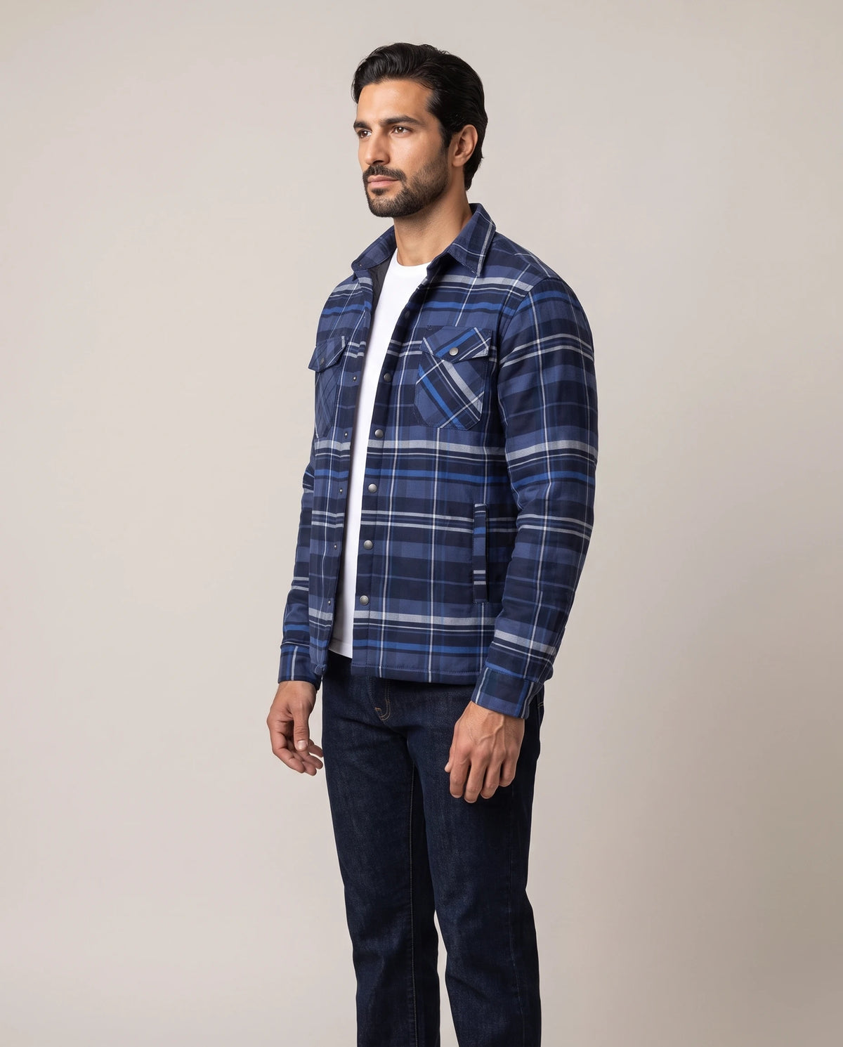 Men's Quilted-Lined Flannel Shirt Jacket - Hollis - Model Side