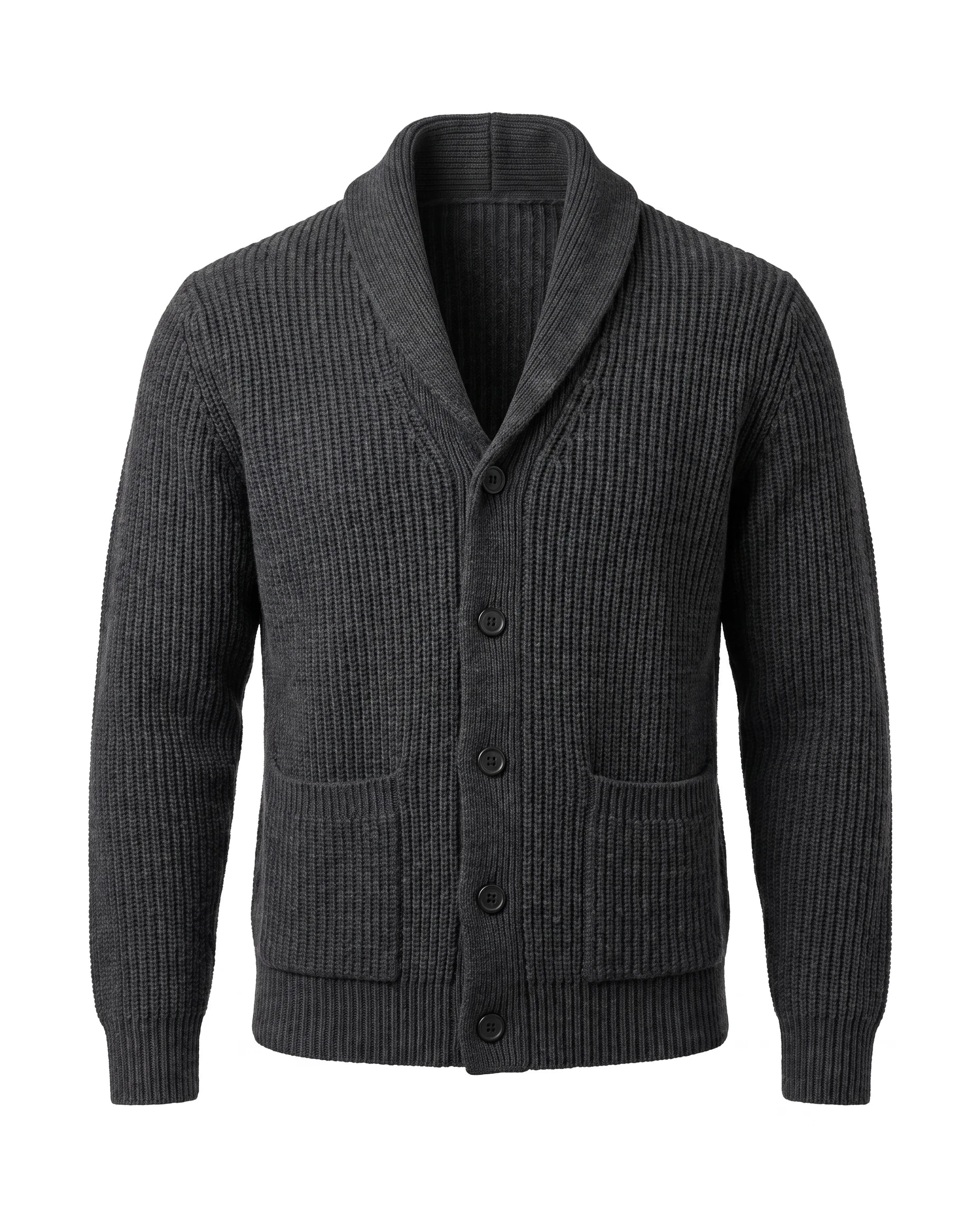 Men's Shawl Collar Button-Front Cardigan - Jermaine - Dark Gray