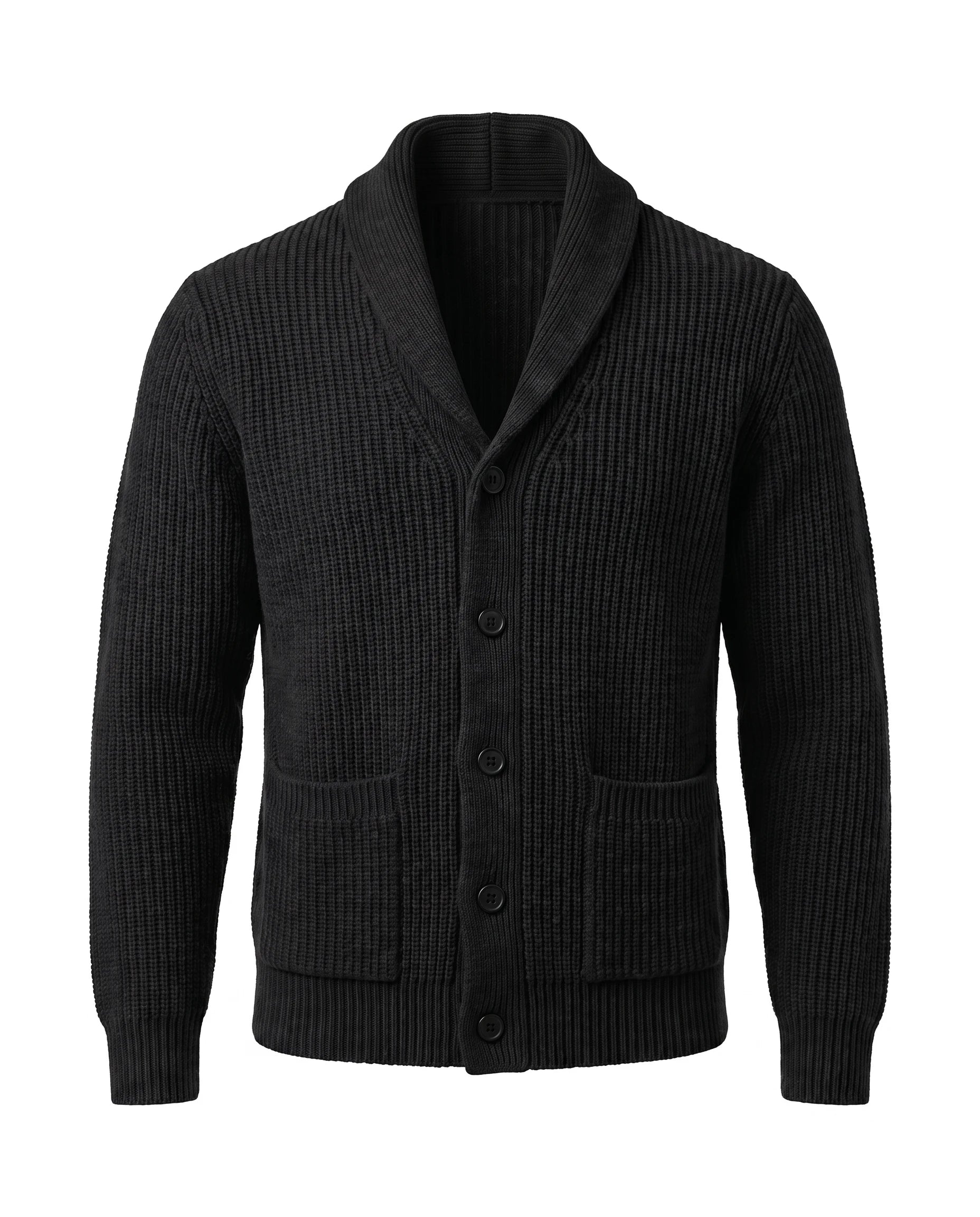 Men's Shawl Collar Button-Front Cardigan - Jermaine - Black