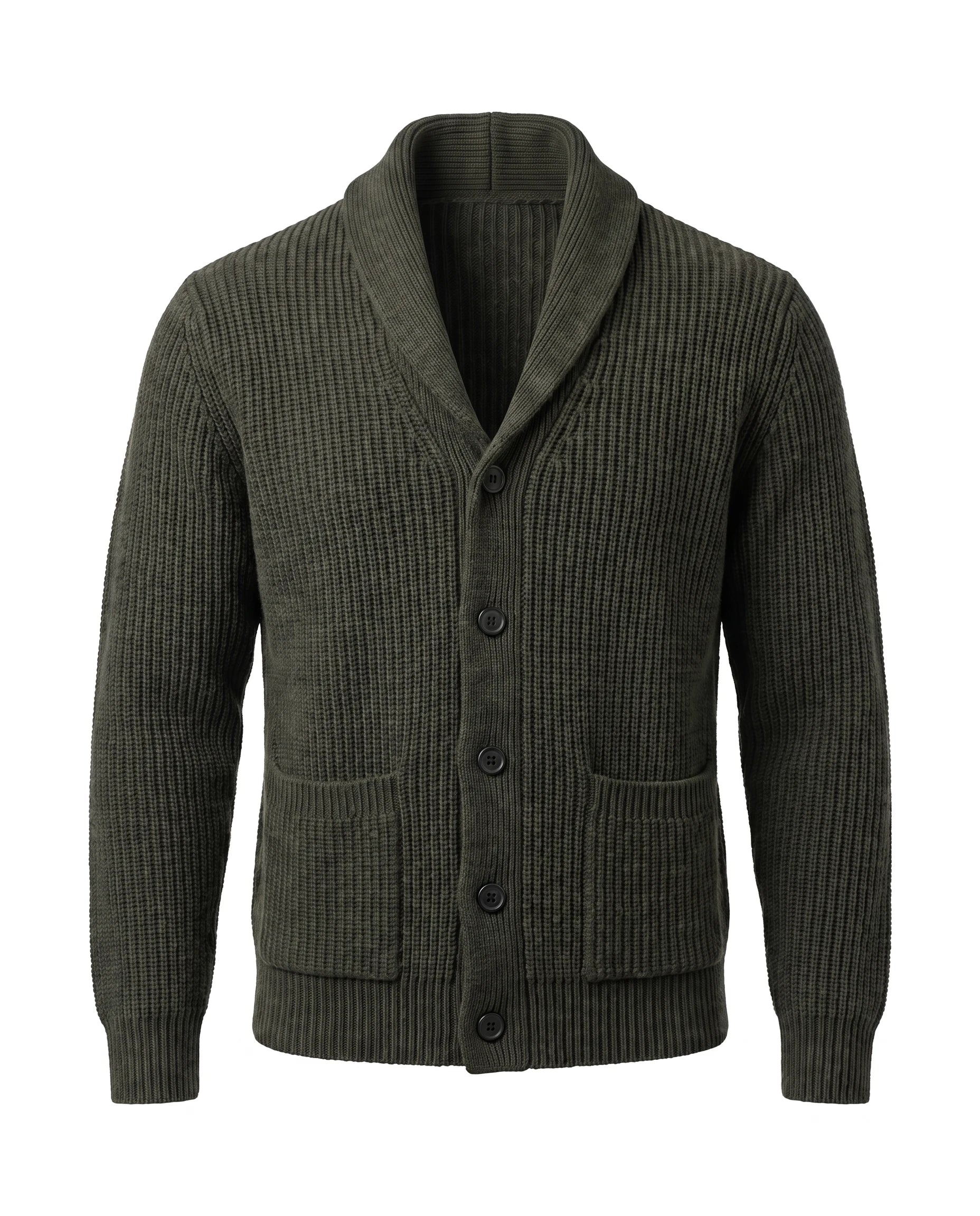 Men's Shawl Collar Button-Front Cardigan - Jermaine - Olive Green