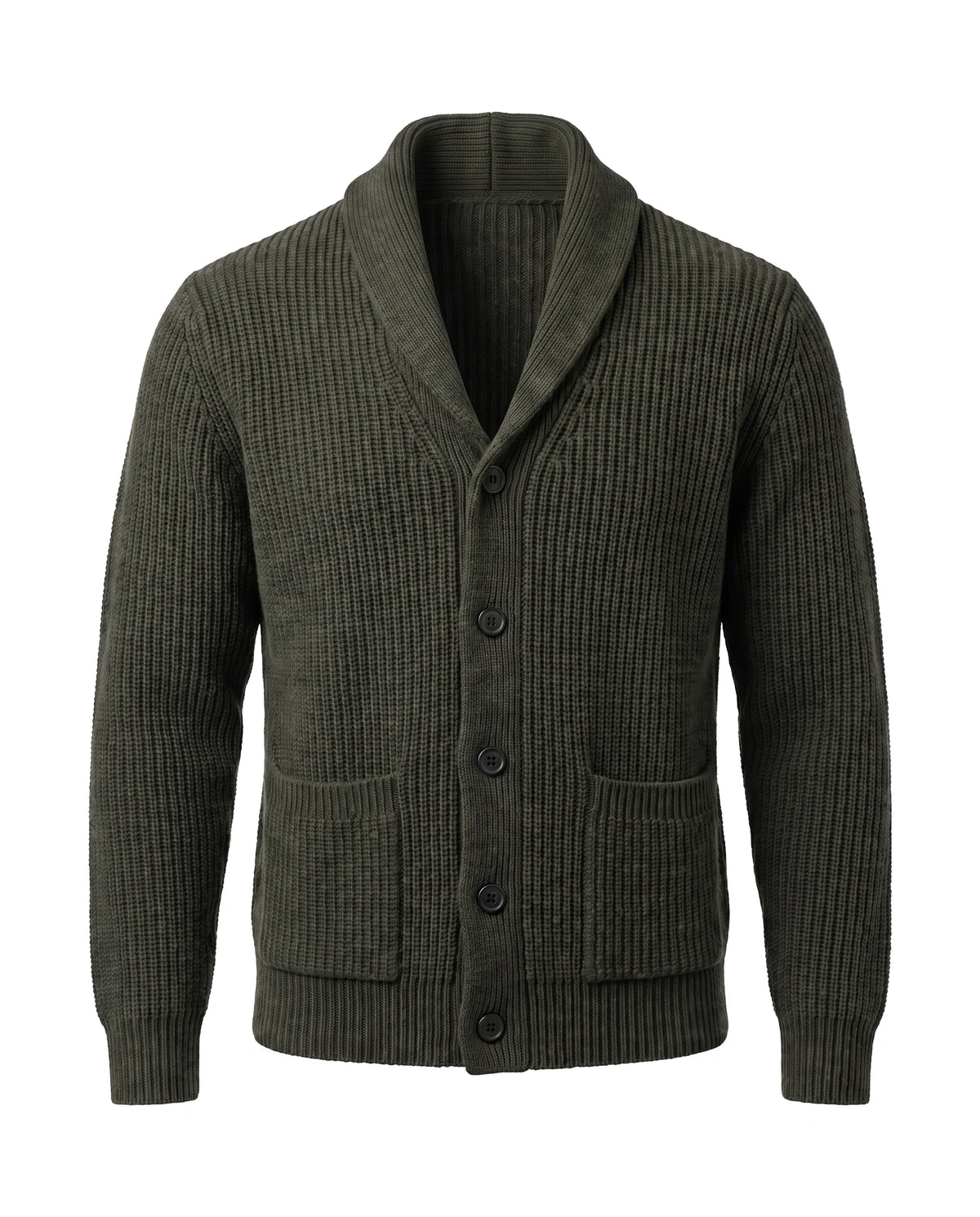Men's Shawl Collar Button-Front Cardigan - Jermaine - Olive Green