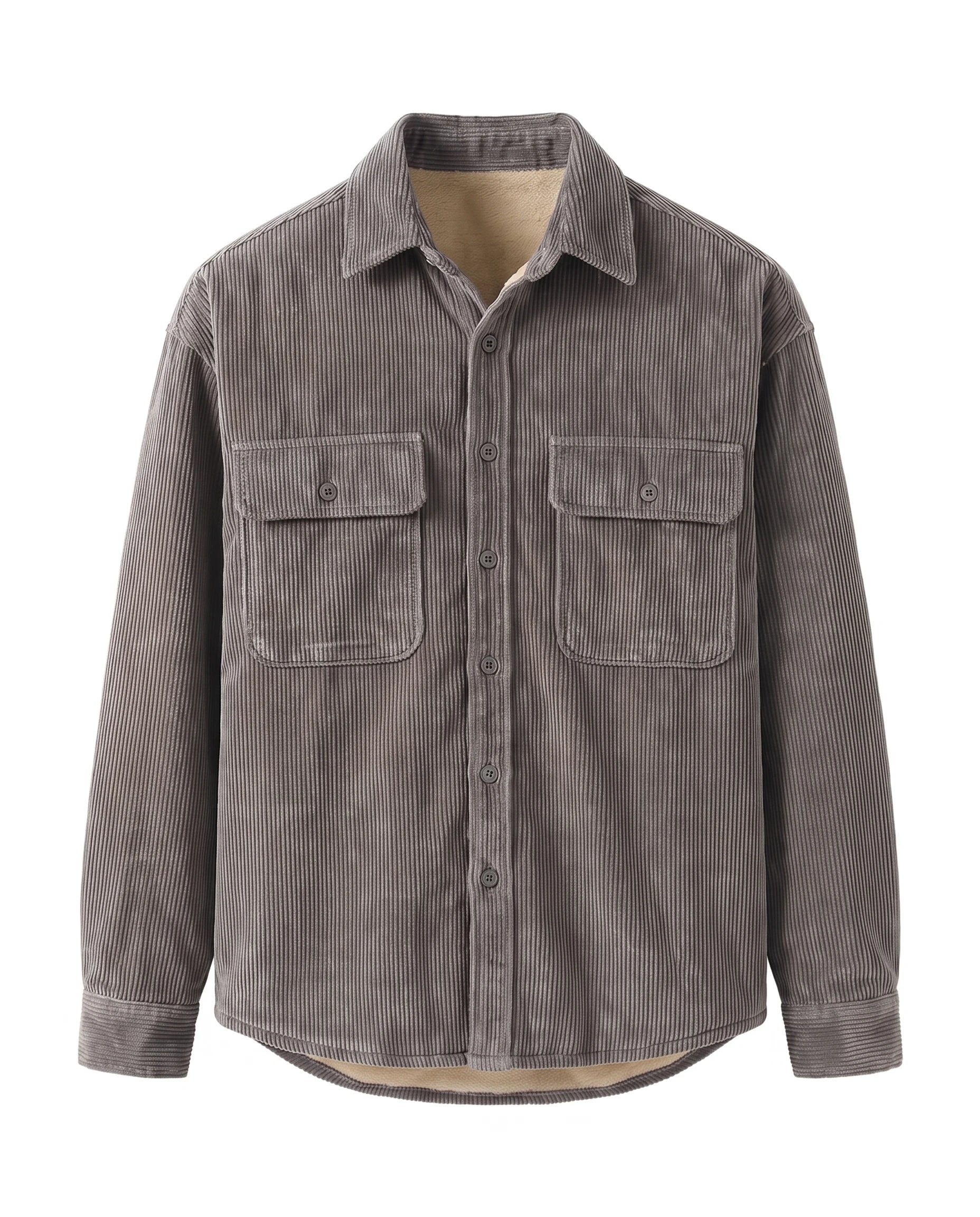 Men's Sherpa-Lined Corduroy Shirt Jacket - Clay - Gray