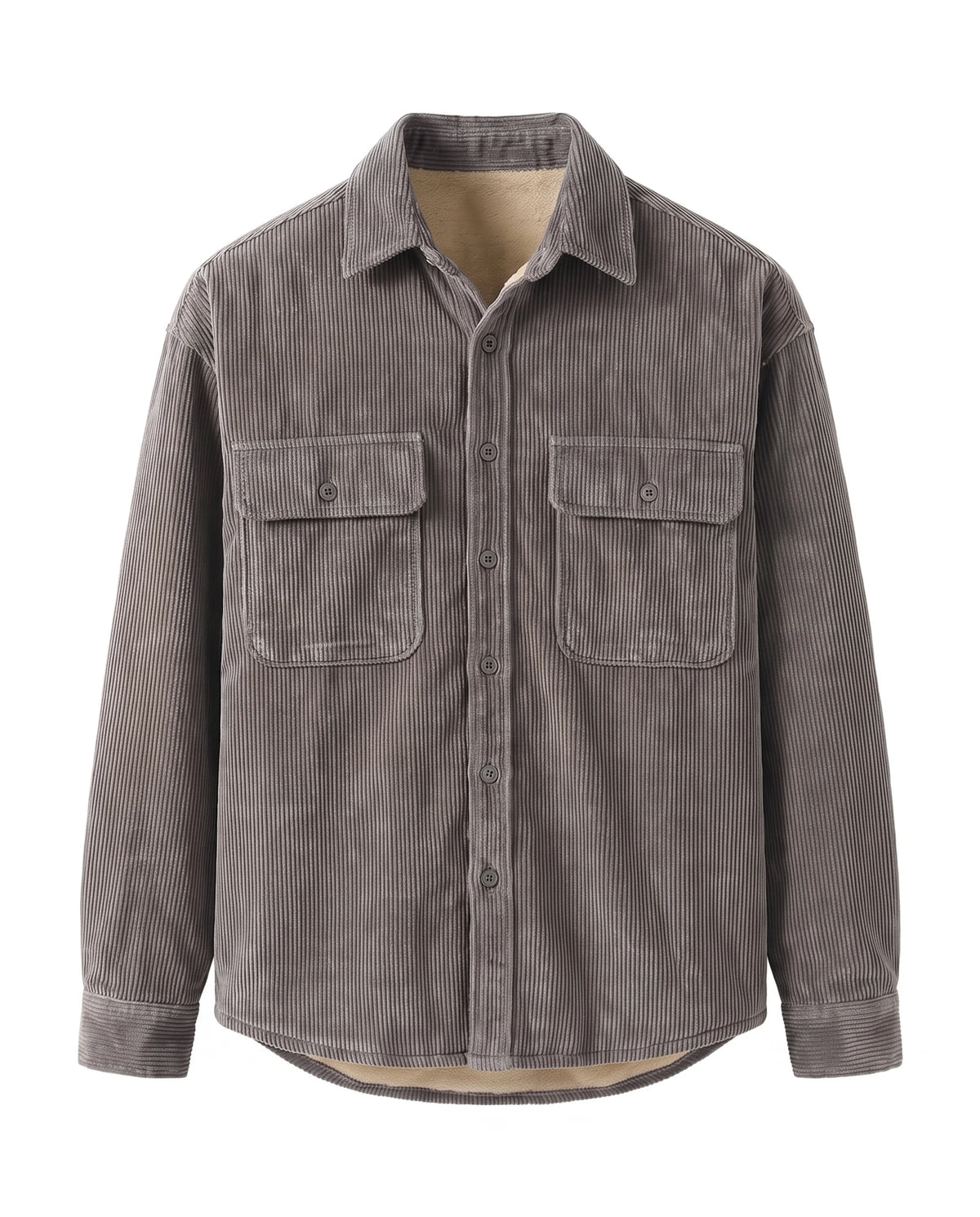 Men's Sherpa-Lined Corduroy Shirt Jacket - Clay - Gray