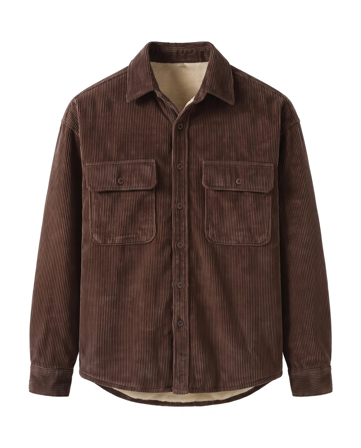 Men's Sherpa-Lined Corduroy Shirt Jacket - Clay - Brown