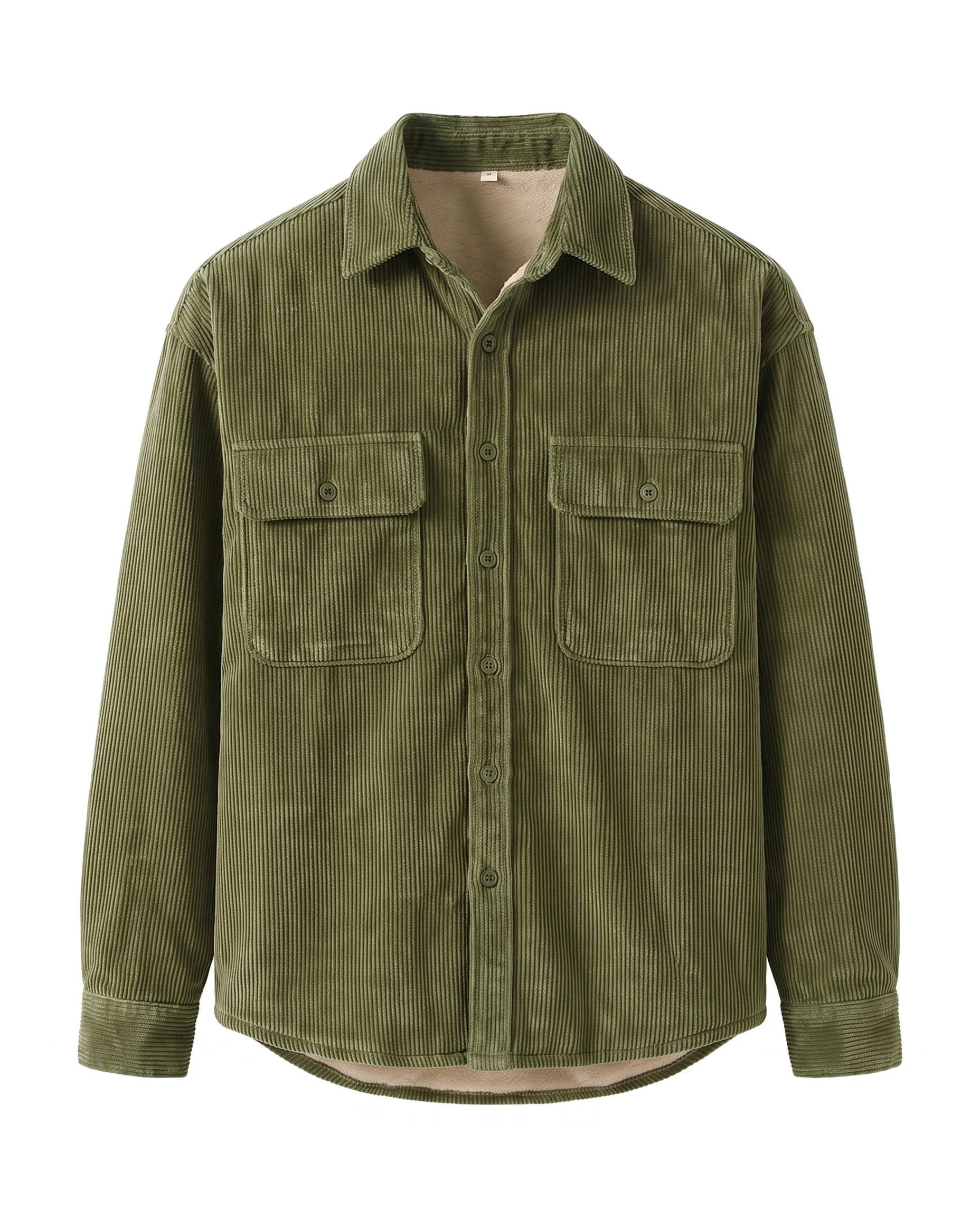 Men's Sherpa-Lined Corduroy Shirt Jacket - Clay - Green
