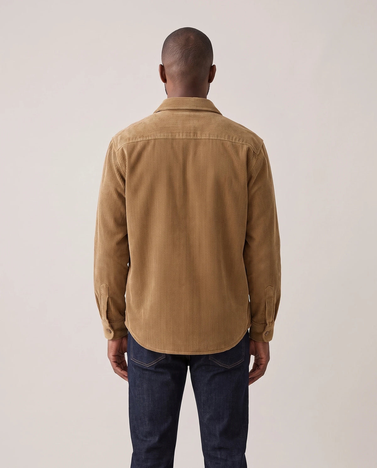 Men's Sherpa-Lined Corduroy Shirt Jacket - Clay - Model Back