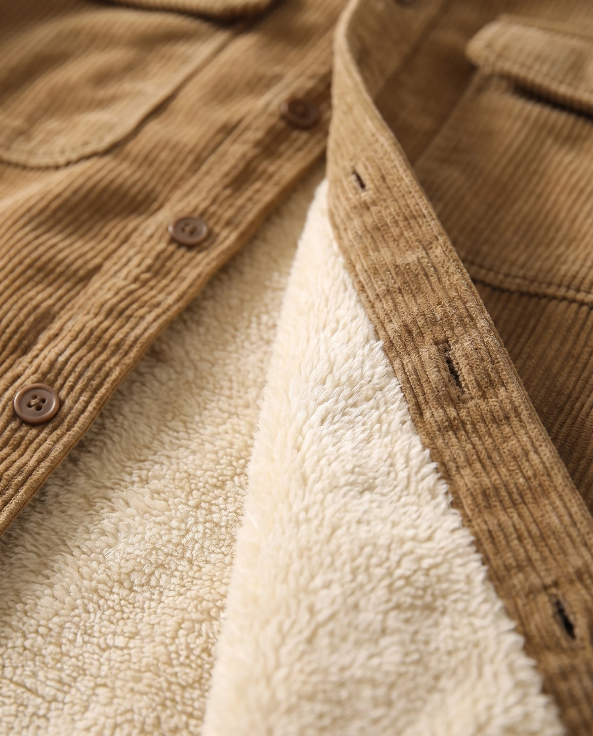Men's Sherpa-Lined Corduroy Shirt Jacket - Clay - Sherpa Lining Detail