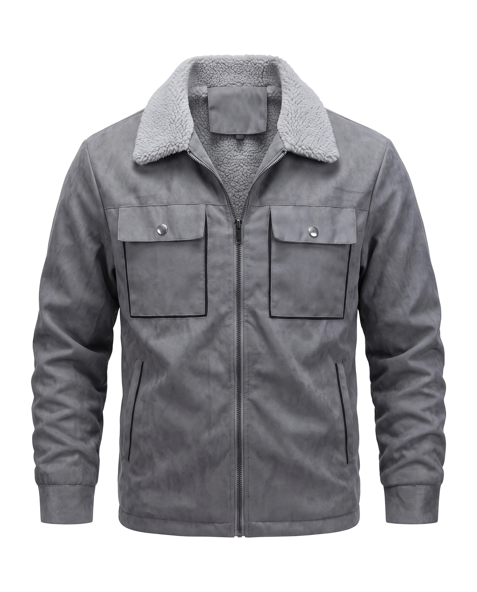 Men's Sherpa-Lined Trucker Jacket - Carlos - Gray