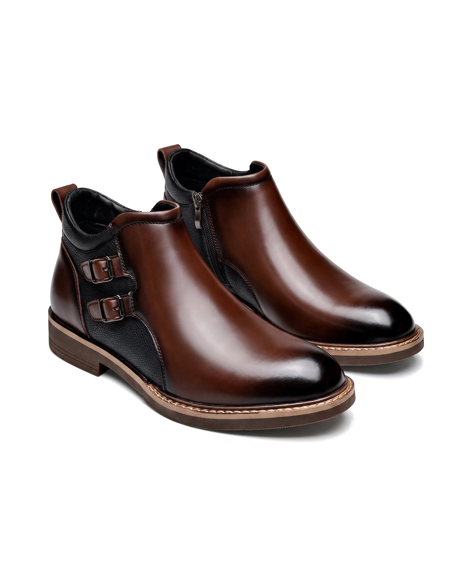 Men's Side-Zip Buckle Ankle Boots - Bradford - Brown