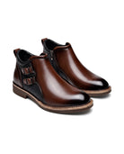 Men's Side-Zip Buckle Ankle Boots - Bradford - Brown