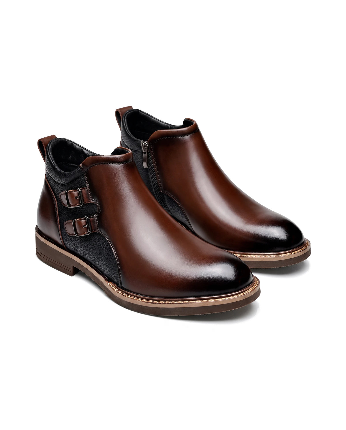 Men's Side-Zip Buckle Ankle Boots - Bradford - Brown