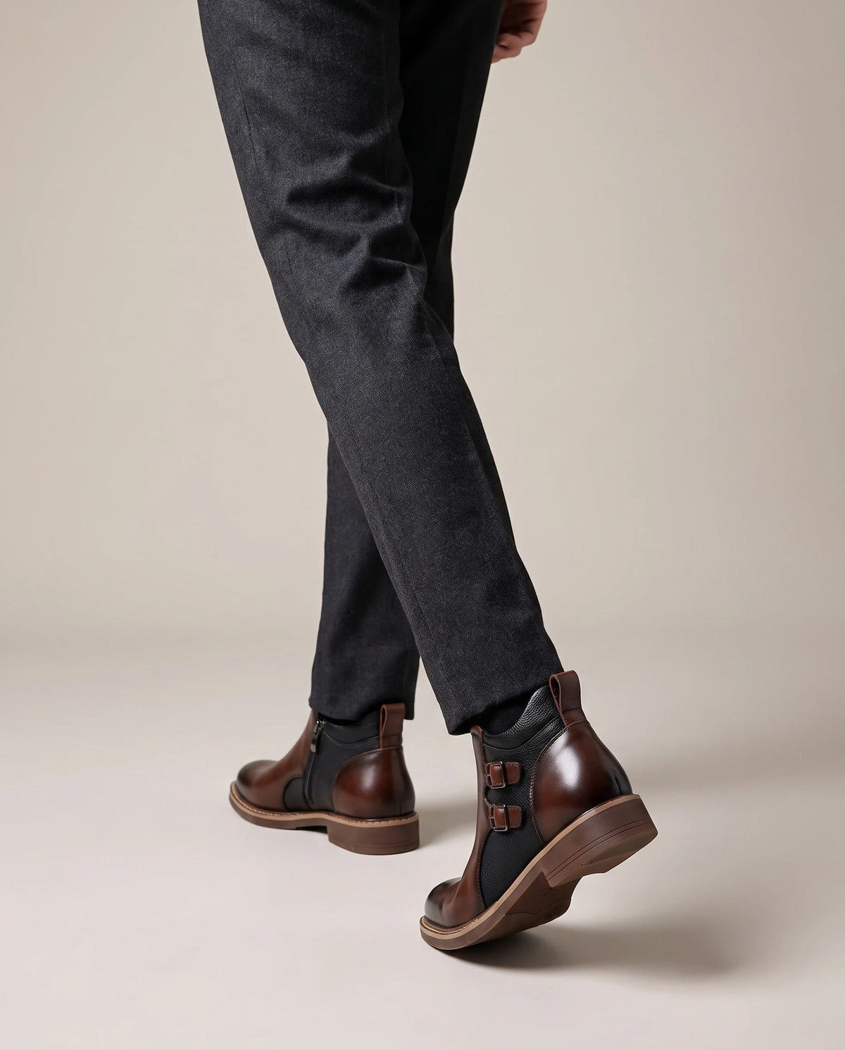 Men's Side-Zip Buckle Ankle Boots - Bradford - Model Back Detail