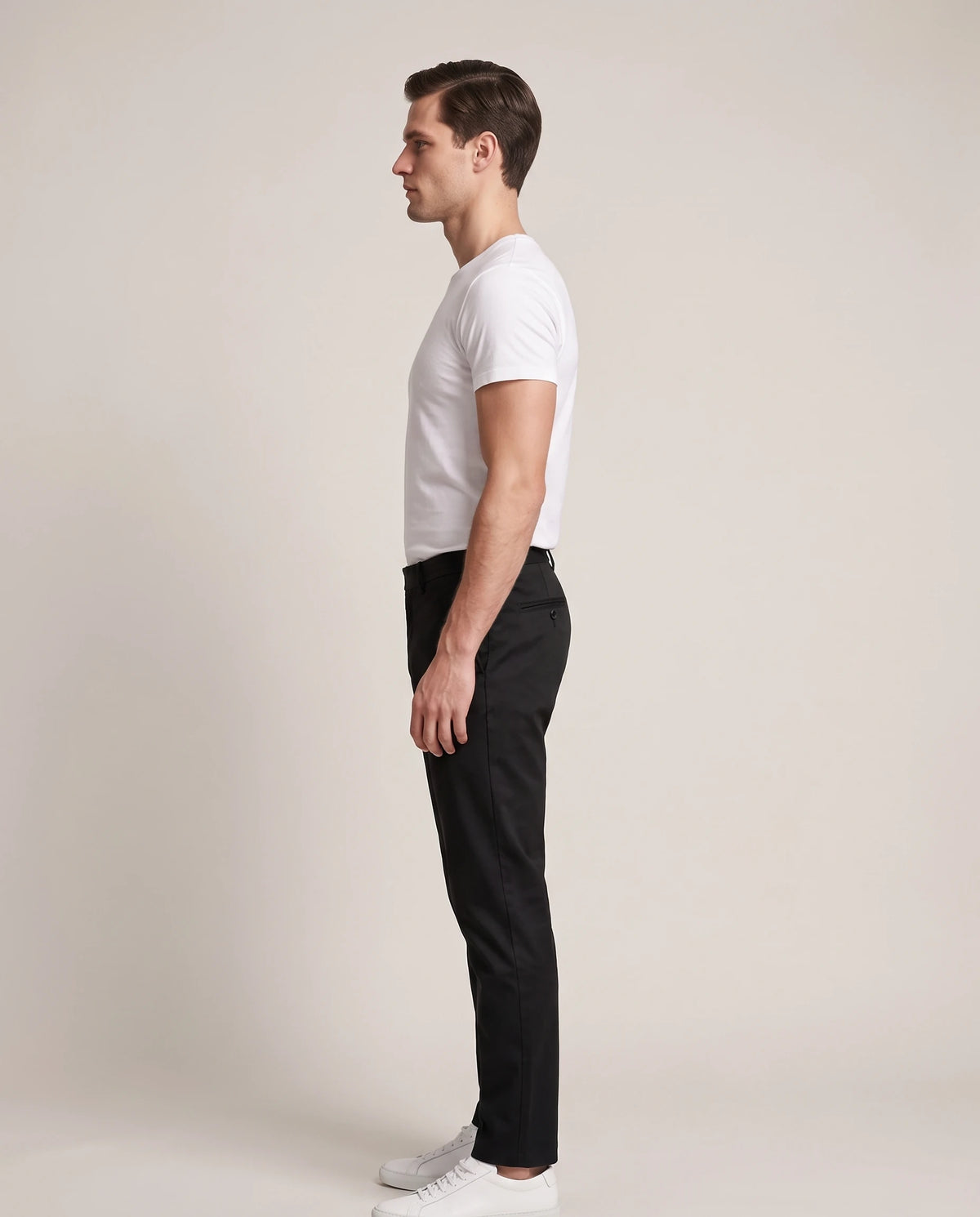 Men's Slim Tapered Cotton Chinos - Ellis - Model Side