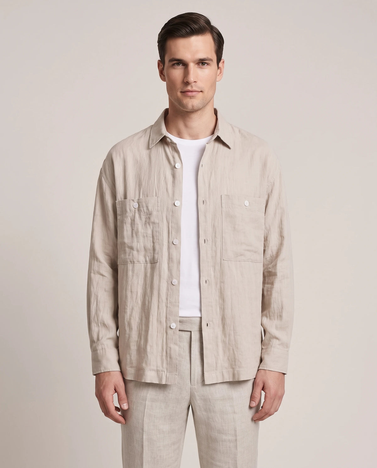 Men's Tencel-Blend Overshirt - Portofino - Model Front