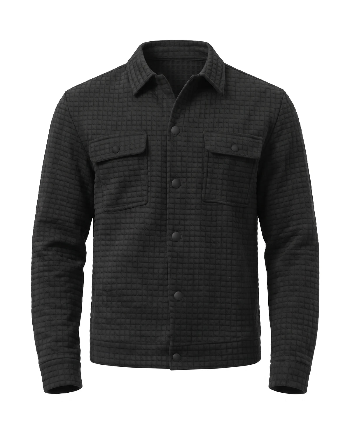 Men's Waffle-Knit Shirt Jacket - Darren - Black