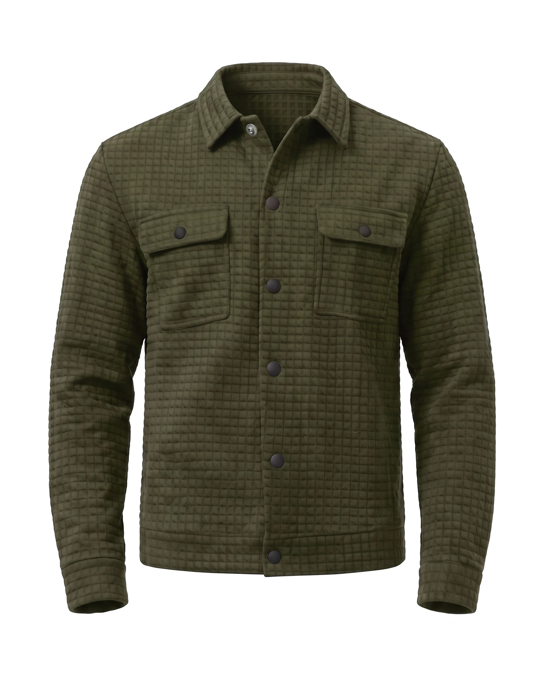 Men's Waffle-Knit Shirt Jacket - Darren - Army Green