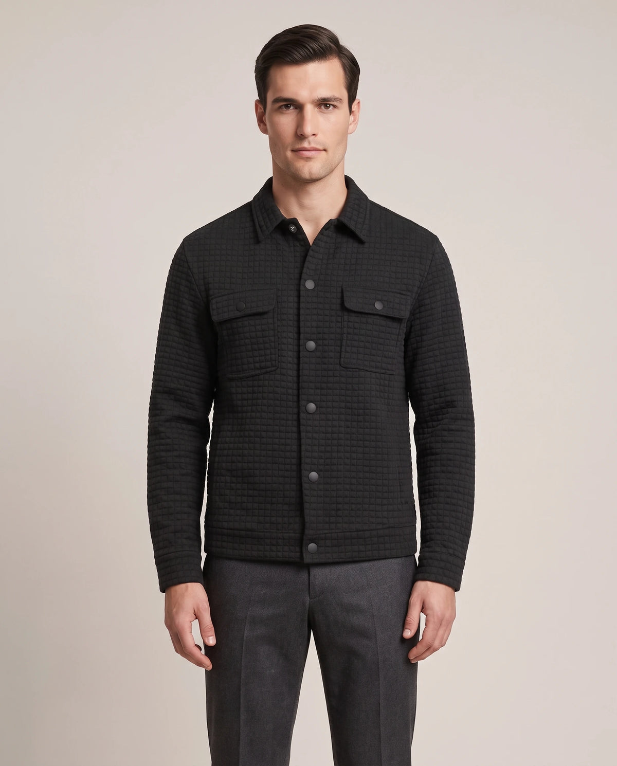 Men's Waffle-Knit Shirt Jacket - Darren - Model Front