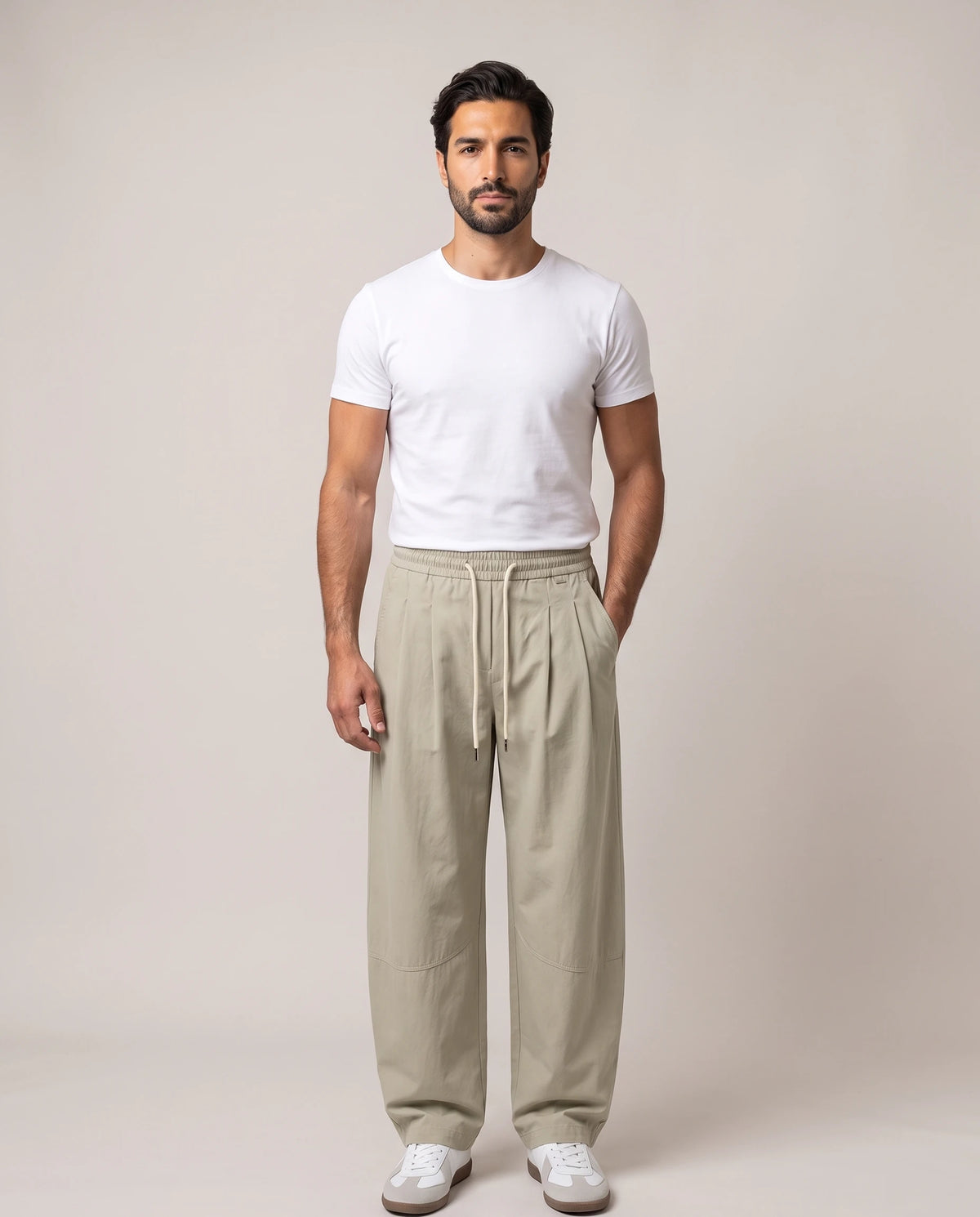 Men's Wide-Leg Pleated Lyocell Trousers - Marlow - Model Front