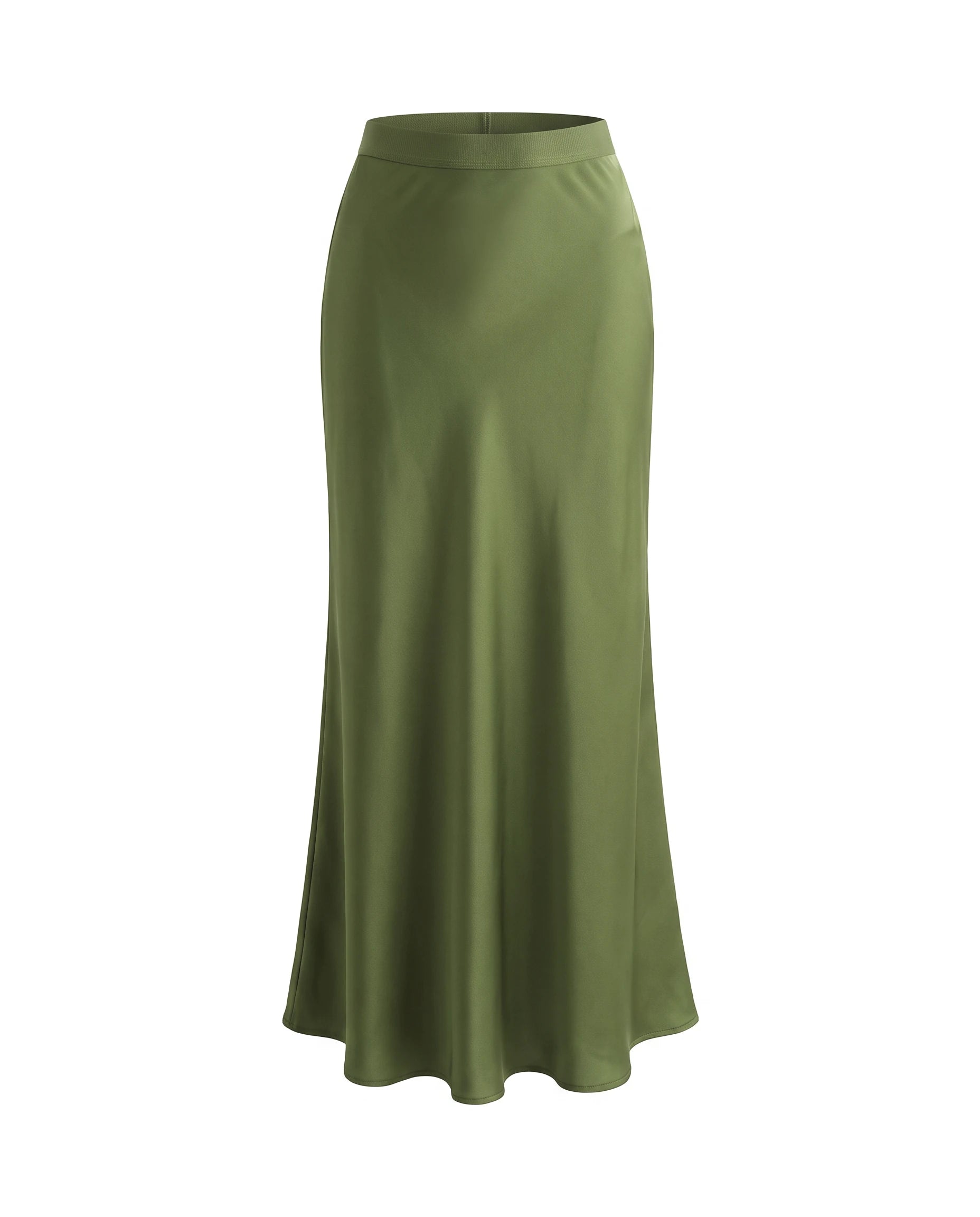Women's Satin Maxi Skirt - Olive Green