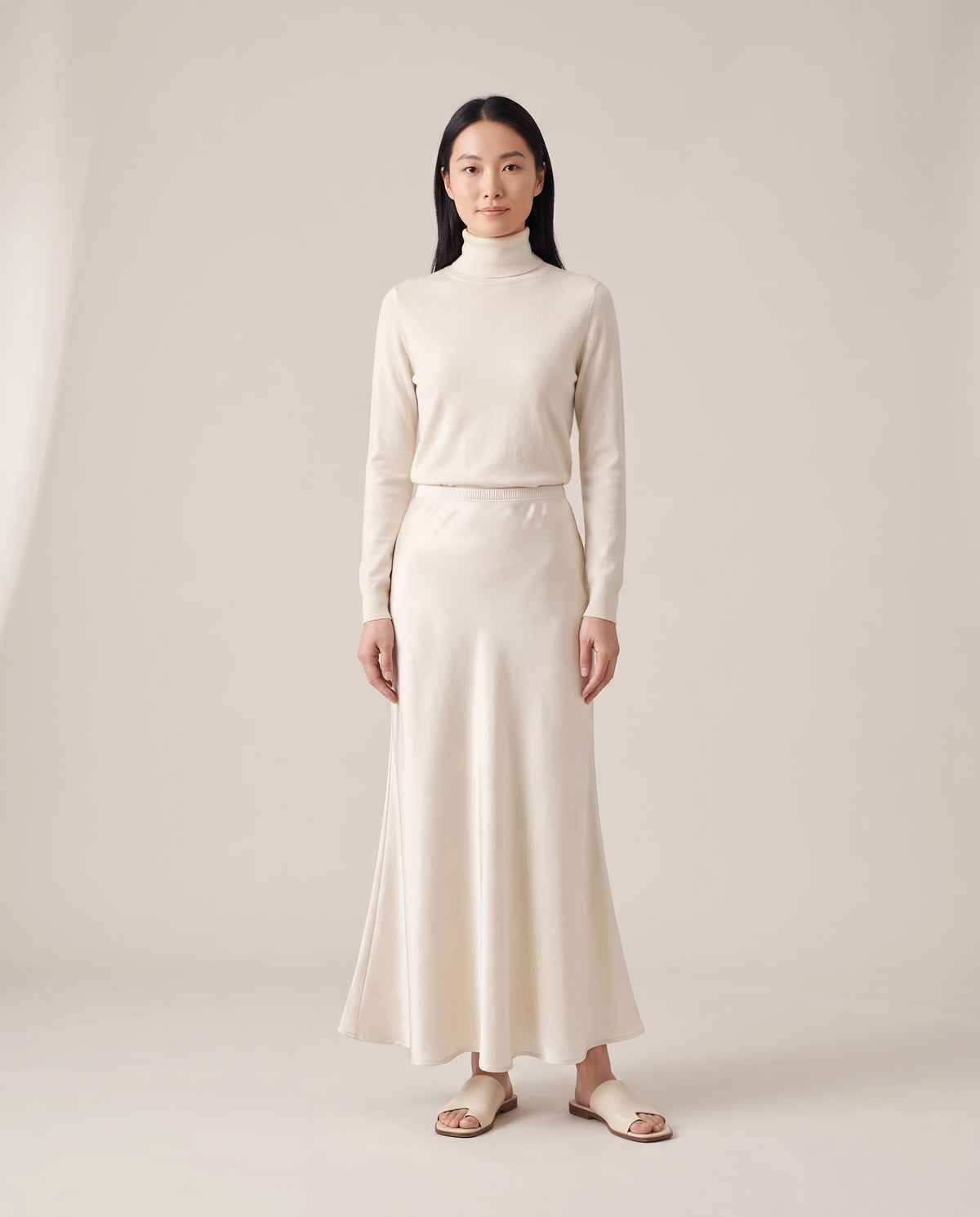Women's Satin Maxi Skirt - Model Front