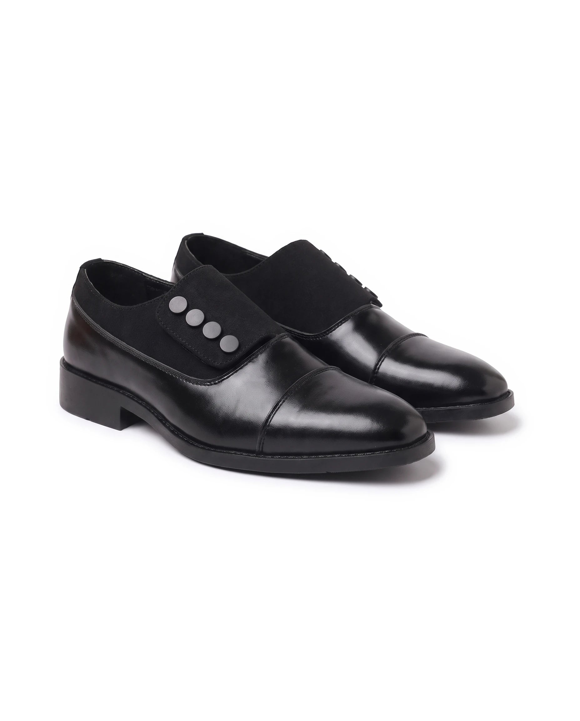 Men's Cap-Toe Button Panel Dress Shoes - Roderick - Black