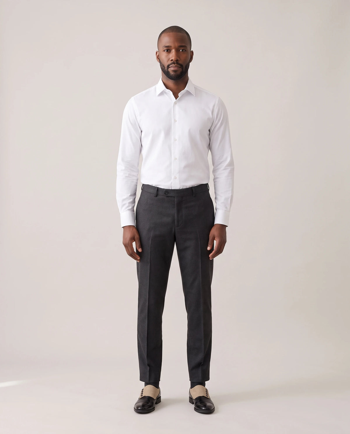 Men's Cap-Toe Button Panel Dress Shoes - Roderick - Model Full Look
