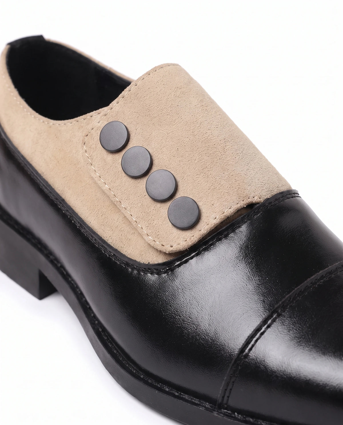 Men's Cap-Toe Button Panel Dress Shoes - Roderick - Detail Toe and Vamp