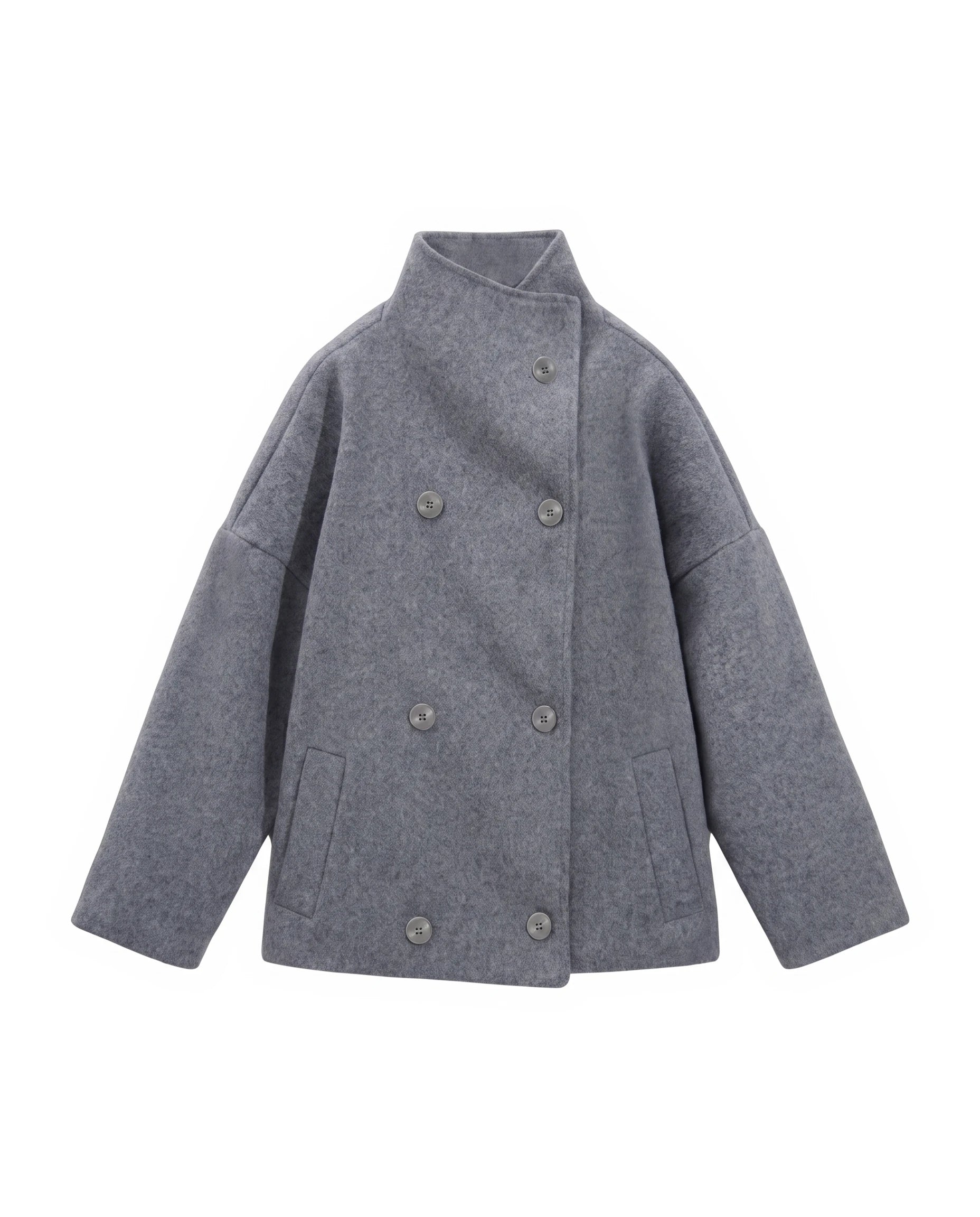 Women's Wool-Blend Stand-Collar Peacoat - Victoria - Gray